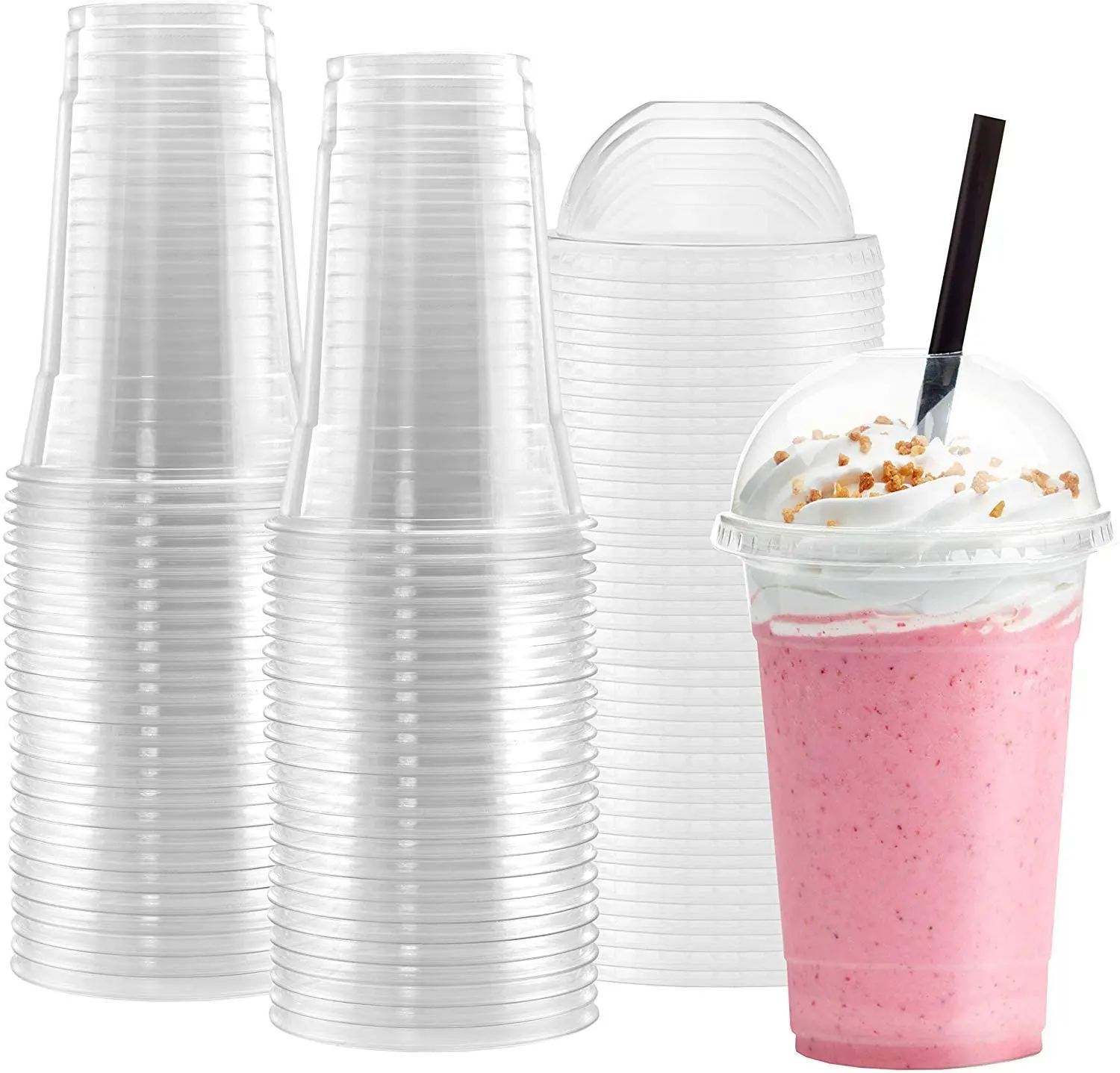 Custom Logo PP Printed Reusable 16 OZ Disposable Plastic Cup Clear Plastic Smoothie Cups With Lids For Wholesale