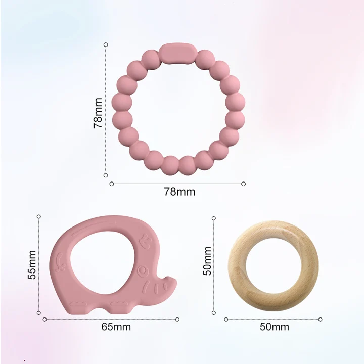 BPA Free Silicone Beads With Wood Ring Durable Three In One Baby Teething Toys