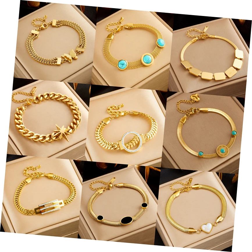 Stainless Steel Water Drop Zircon Butterfly  Wide  Charm Bracelet For Women Trend Fashion Gold Color Jewelry Gift