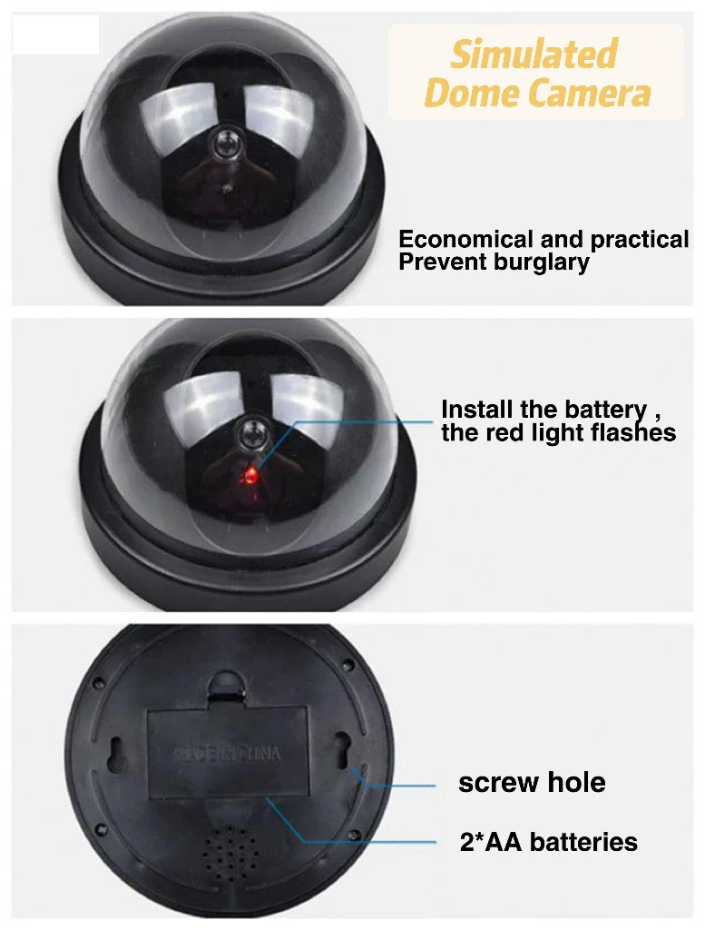 Dummy Dome Camera Flash Light CCTV Surveillance Security Fake Dome Black Camara