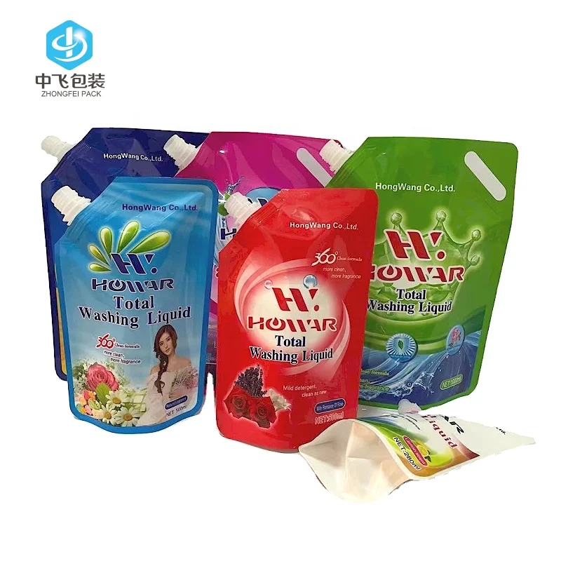Liquid detergent bag Customized Free Design Foaming plastic laundry detergent bag spray pouch with nozzle