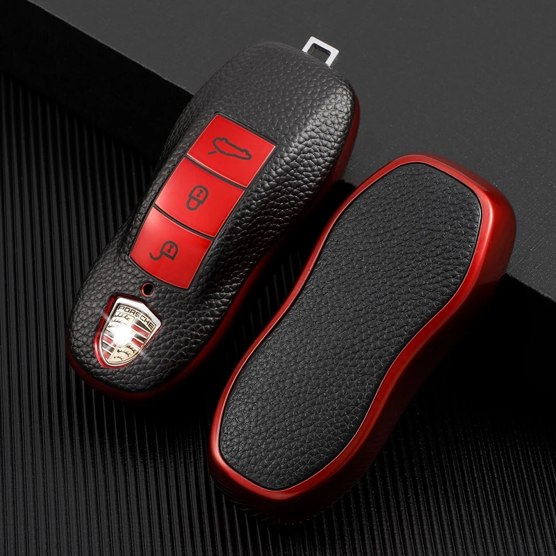 For Porsche Panamera Carrera Boxster Spyder Macan Cayman Cayenne 991 970 911 981 Suede Leather Key Case Fob Cover Shell Holder