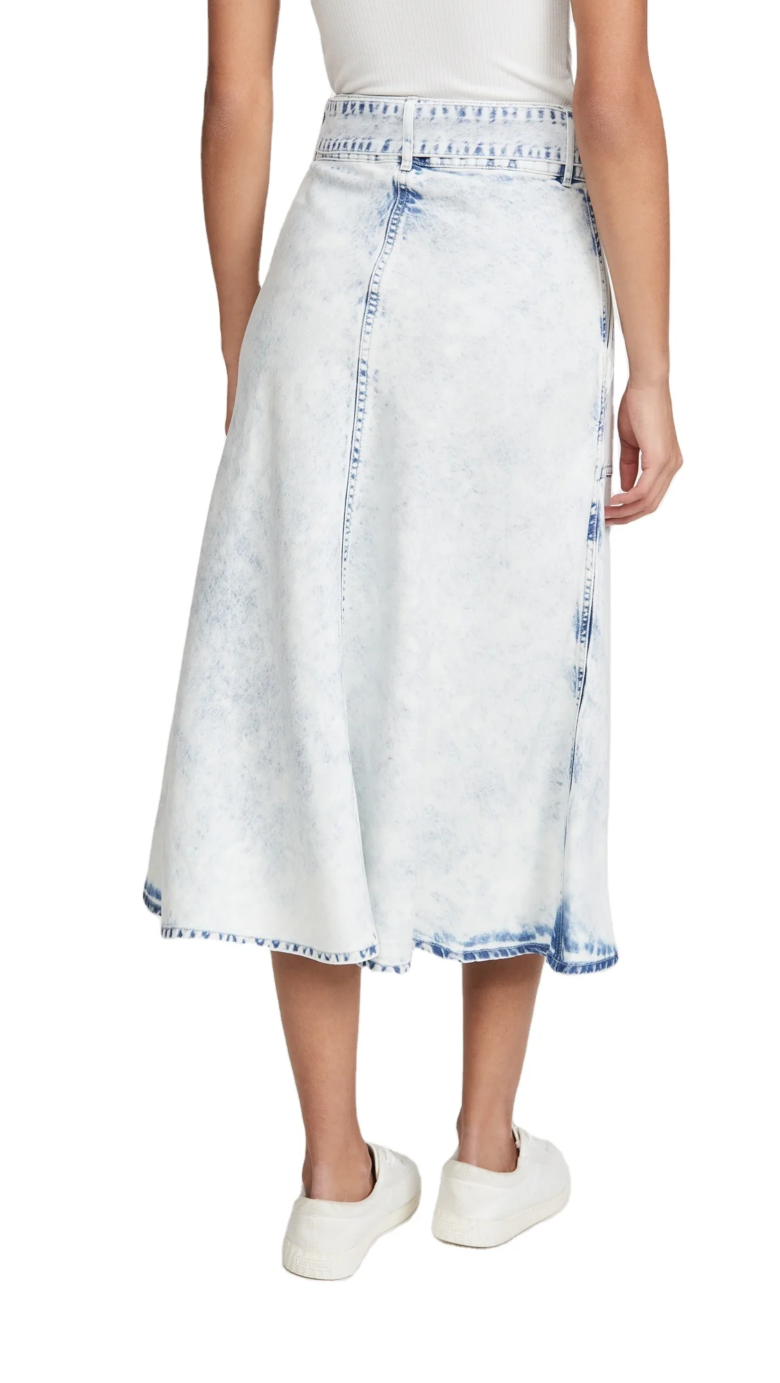 custom acid wash vintage sashes design jeans midi skirts woman denim