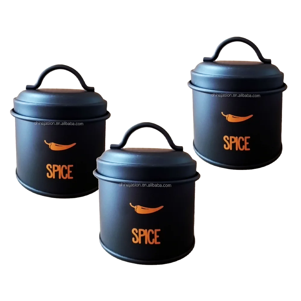Custom Small Metal galvanize Kitchen counter Spice Storage Jars Set container Sugar Coffee Tea Canister Sets with lid