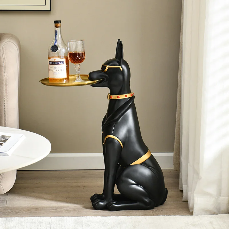 Manufacturers direct sales light luxury home decoration Doberman creative large floor dog tray decoration resin crafts gift