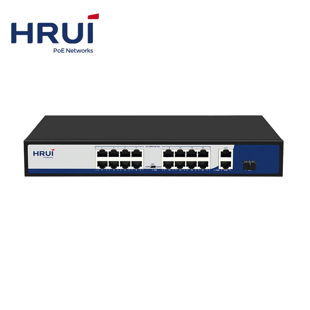  Коммутатор HRUI с 16 портами PoE поддерживает VLAN расширяющую до 250 метров для сети
