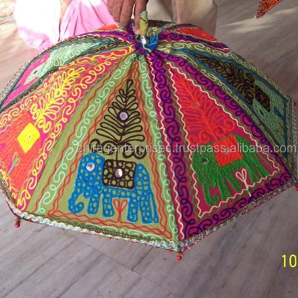Royal Luxury Indian Handmade Wedding Decorative Umbrella Best Quality with UV Printing and Wooden Handle Vintage Style