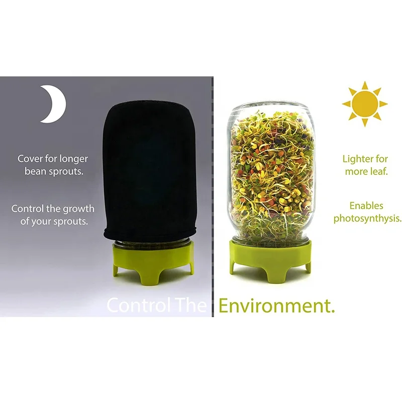 Sprouting Jar Kit Seed Sprouter Set - Wide Mouth Mason Jar, Stainless Steel Mesh Lid, Blackout Sleeve and Plastic Drip Tray