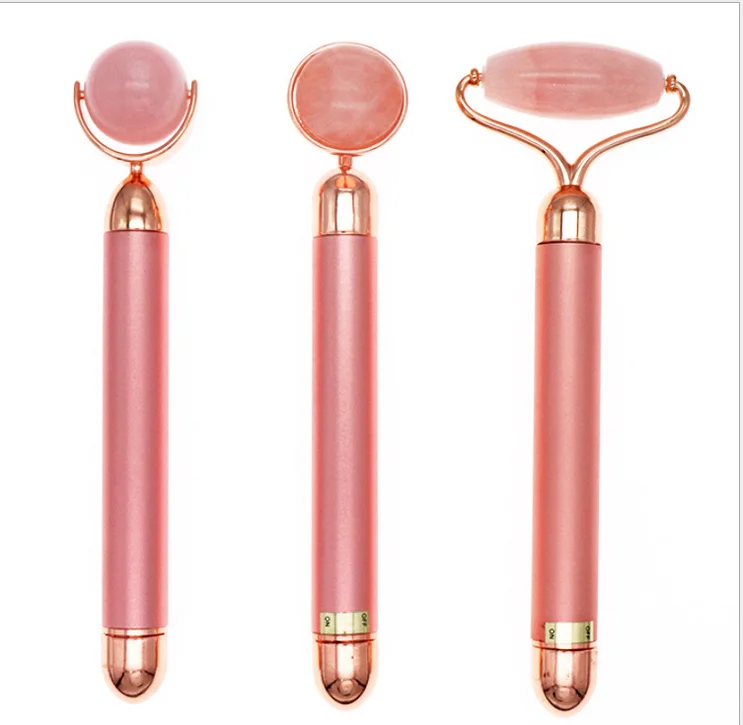 Gold Beauty Bar Vibration Facial Roller Electric Massager with Jade Head Anti-wrinkle Skin Tightening Rose Quartz Face Massage