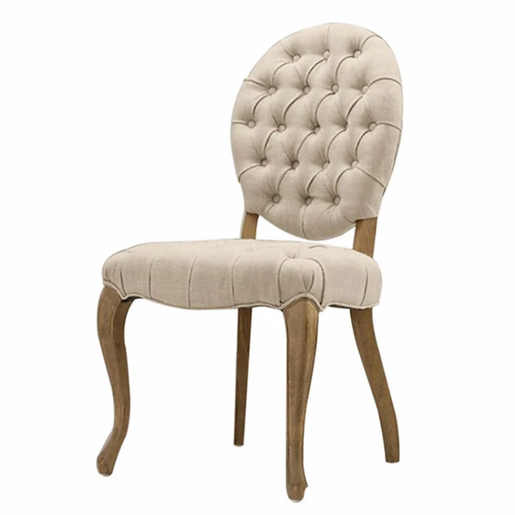 French Victorian Solid Wood Tufted Button Round Back Chair For Dining Room