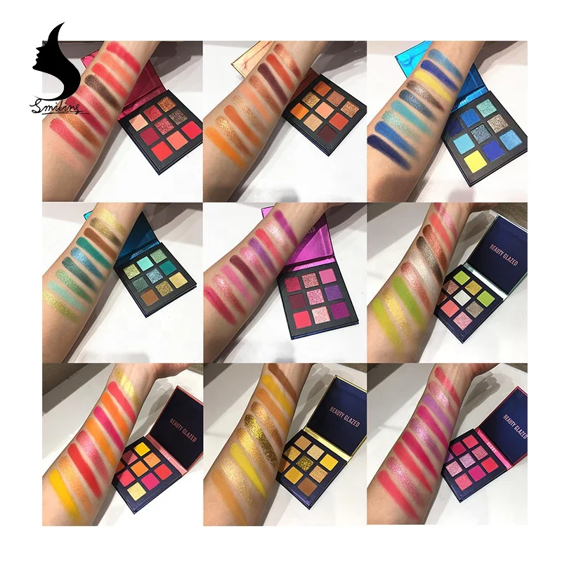 Beauty Glazed 9 Colors Blue Yellow Shimmer Party Romantic Color Eye Makeup Orange Color Piggment Eyeshadow