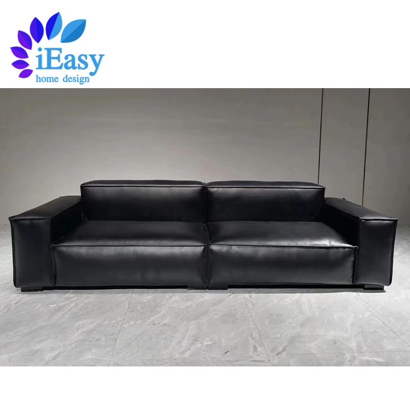 Фабрика iEasy Foshan роскошный современный черный цвет итальянский импортный кожаный диван дизайнерский для гостиной купить из Китая