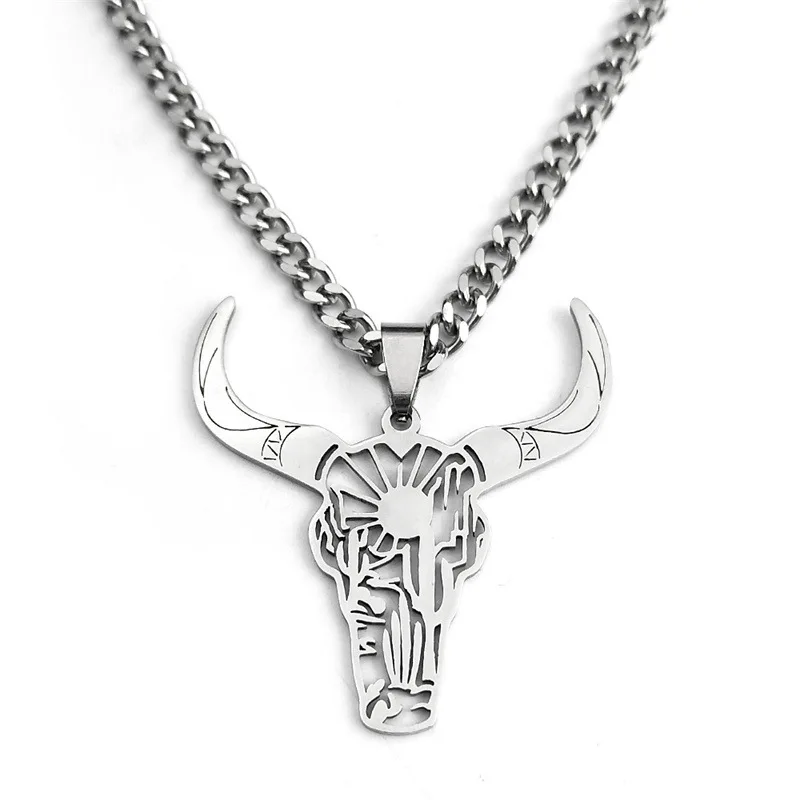 Gothic Punk Style Personality Trend Bull head pendant  cowboy necklace stainless steel Mexican bullfighting skeleton necklace