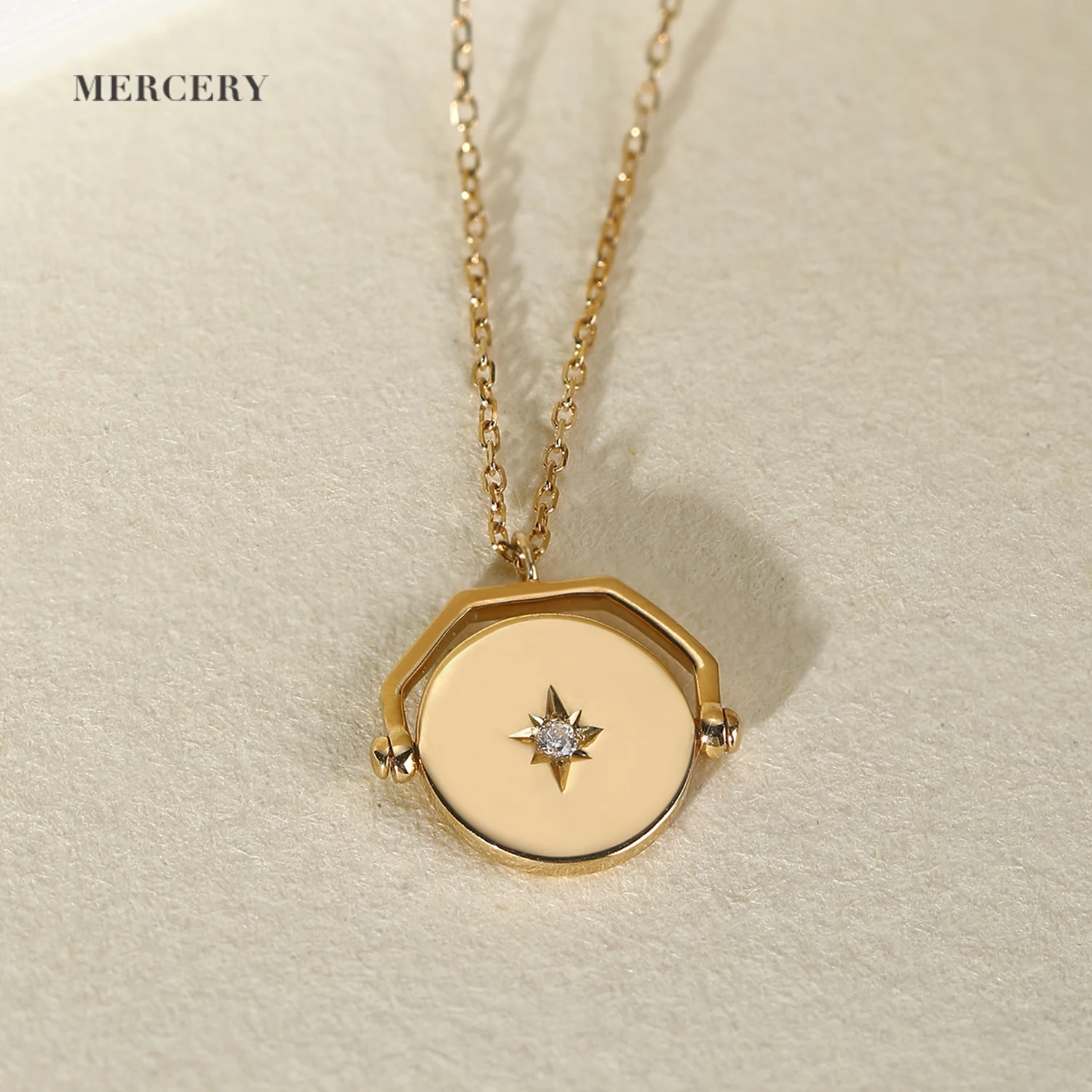 Mercery Hot Sale Fashion Luxury Jewelry Unique Design Geometric Pendant Necklace Real  Gold 14K Necklace For Best Friend