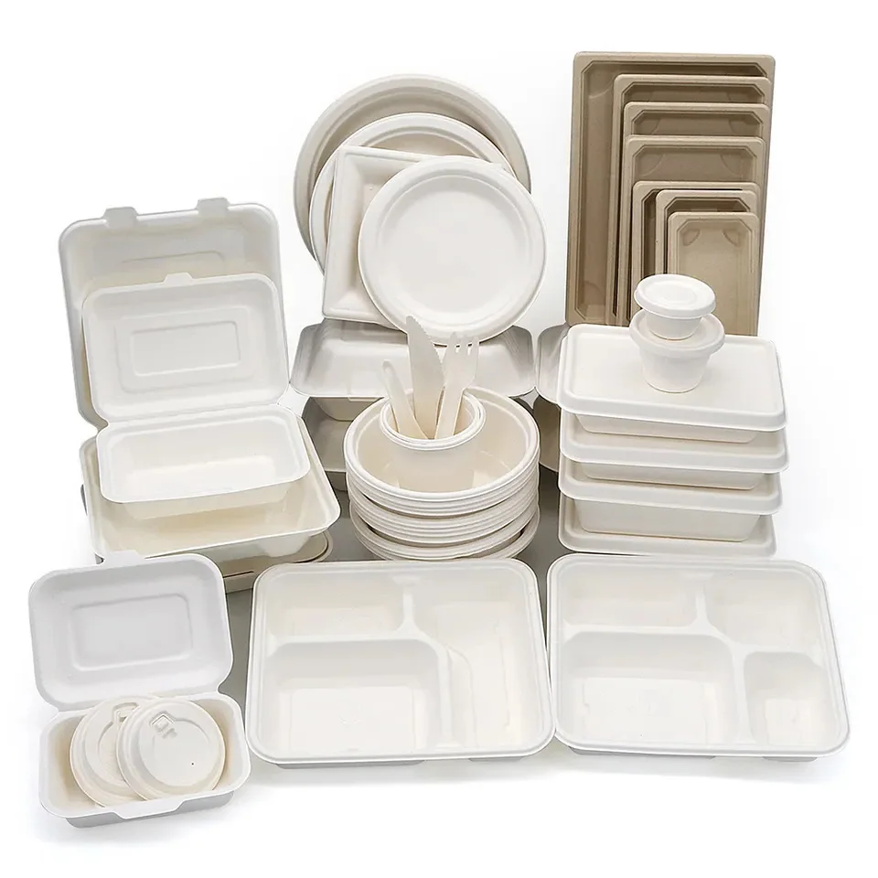 Food Delivery Custom Paper Food Tray Gourmet Burgers and Catering Takeaway Bagasse Paper Food Containers