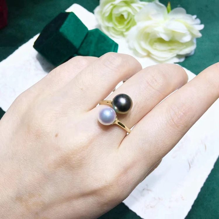 R1114 7-9mm Natural Freshwater Pearl 925 Sterling Silver fashion latest finger pearl ring jewelry mountings designs for girls