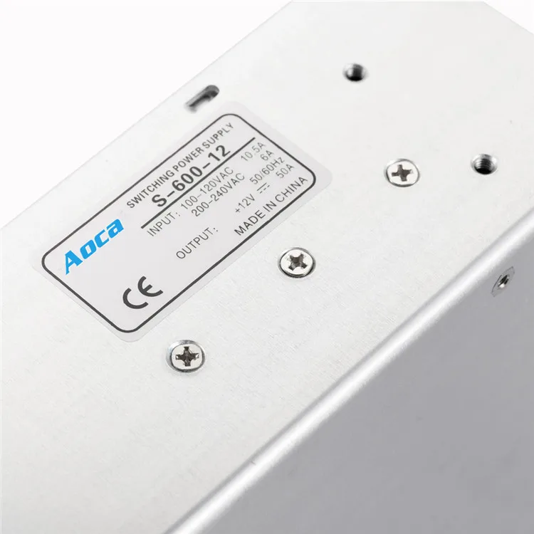 Aoca 110/220VAC Single Output Type S-600-12 12V 50A 600W Switch Power Supply