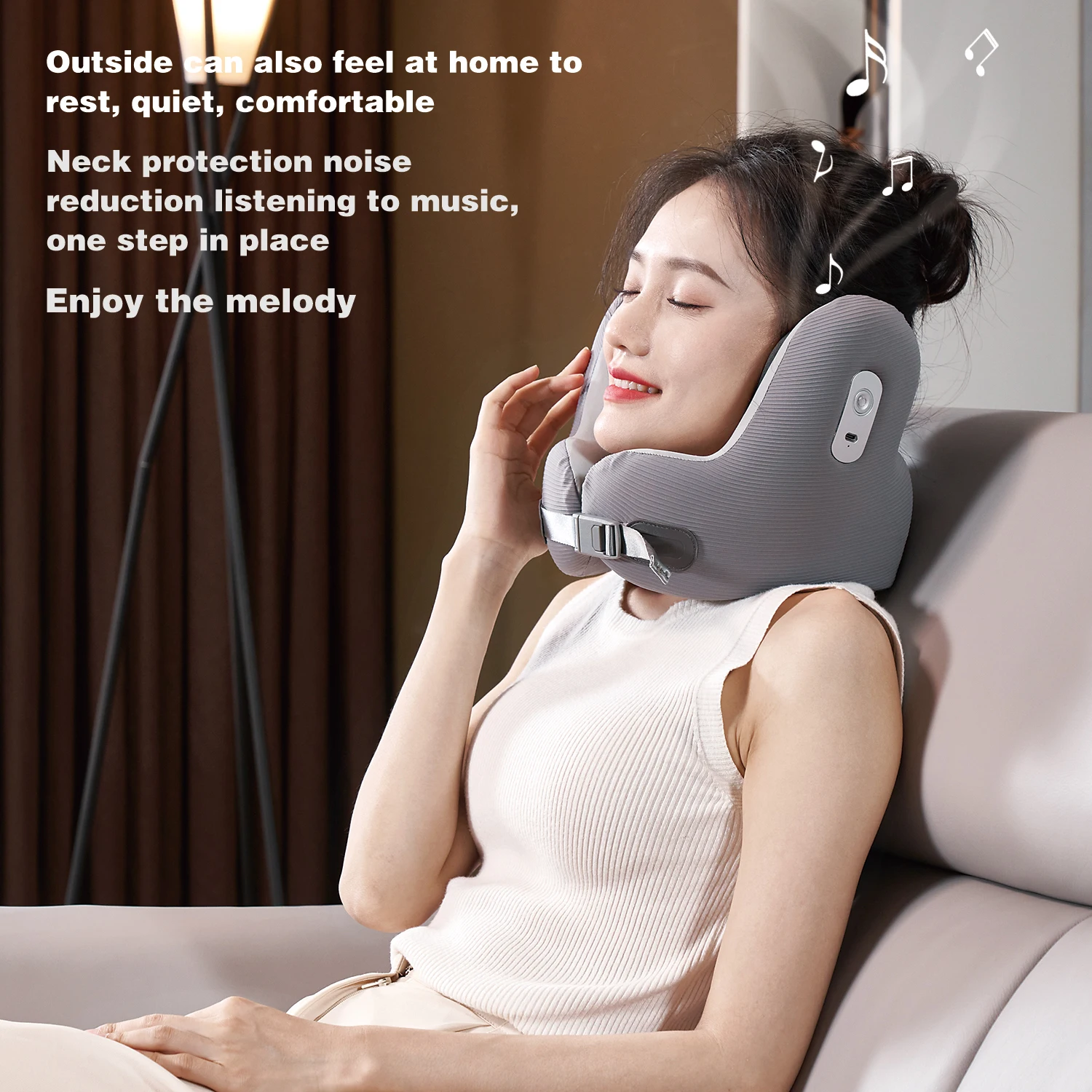 Multi-Functional Noise Reduction Bluetooth Travel Pillow Neck Sleep Pillow Neck Pillow for Airplane Office Camping