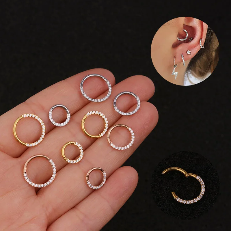 YW New Fashion 6mm/8mm/10mm Fully 316L Stainless Steel Prong Cz Huggie Hoop Hinged Segment Diath Helix Septum Piercing Ring