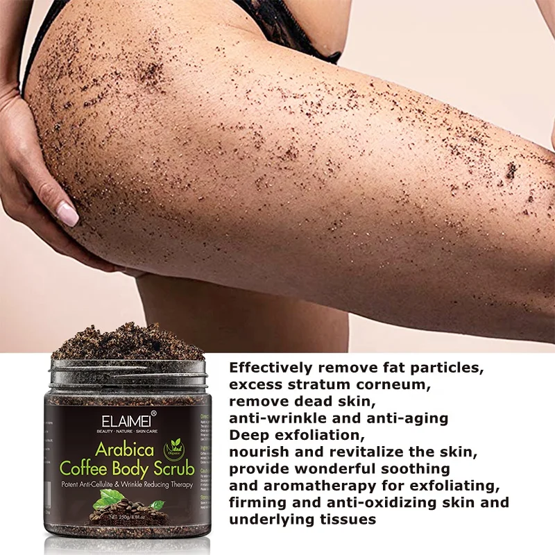 Elaimei Natural Organic Coffee Body Scrub Exfoliating Anti Cellulite and Stretch Mark treatment Scrub