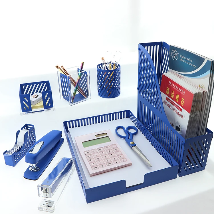 Stationery Set Office Desk Organizers Pen Holder A4 Letter Size Tray Manual Stapler Tape Dispenser Staples Remover