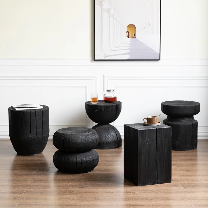 ATUNUS China Wabi Sabi Furniture Natural Oak Wood Side Table Coffee Shop Table Solid Wood End Bedroom Side Table