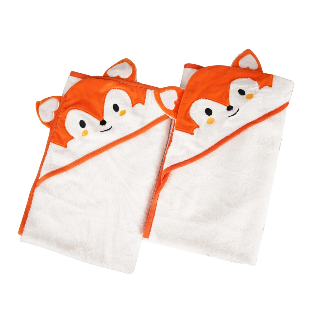 premium white set of 2 bamboo soft newborn baby blanket bath hooded baby towel large cartoon animal hood wholesale