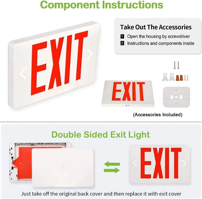 UL 924 Approved LED Emergency Exit Light Cold White Plastic Sign with Battery Backup for AC 120/277V Double Face