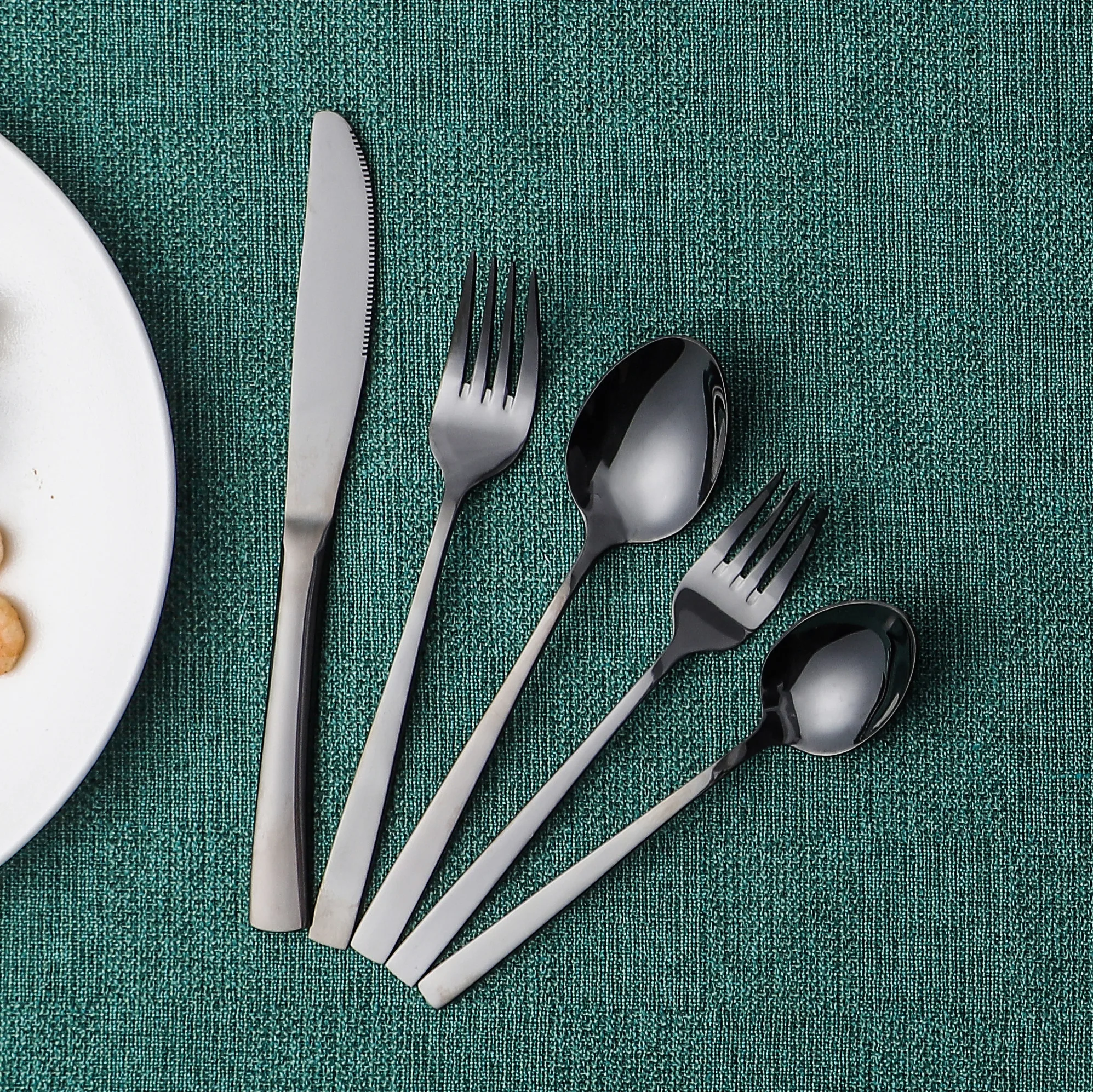 Fashion Square Handle  5 pcs /20 pcs Stainless Steel Cutlery  With Gold Design Cutlery Set For Home/Wedding Hotel