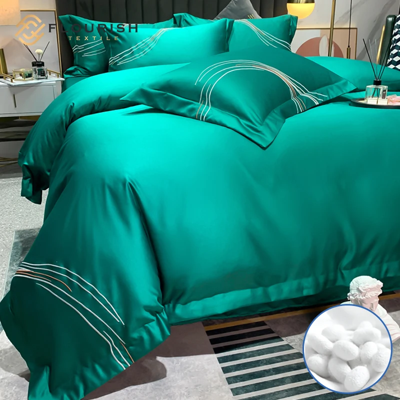 Flourish OEM ODM High Quality Solid Color King Size luxury silk jacquard bedding set Bedding Set Duvet Cover