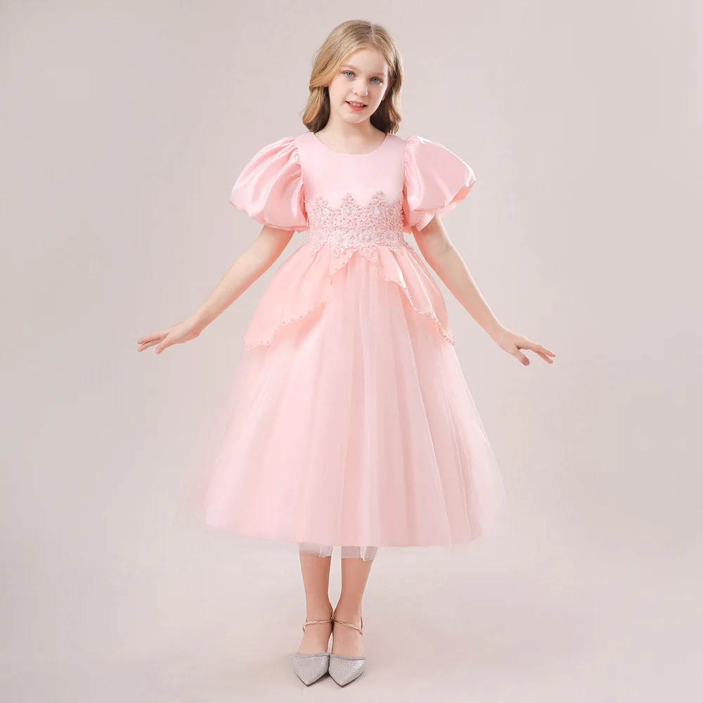 Kids Party Dresses Wholesale Kids Gown Girl Dresses Birthday Party Embroidered 3D Flower Party Dress For Kids