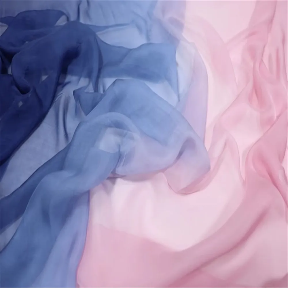 High Quality Sheer Soft 100% Gradient Color Ombre Natural Silk Chiffon Fabric for Girl Fashion Spring Dress