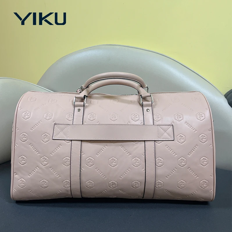 Luxury Brand Custom PU Duffle Bag Full Embossed Monogram Vegan Leather Large Unisex Weekender Luggage Gym Bag Custom Fashion