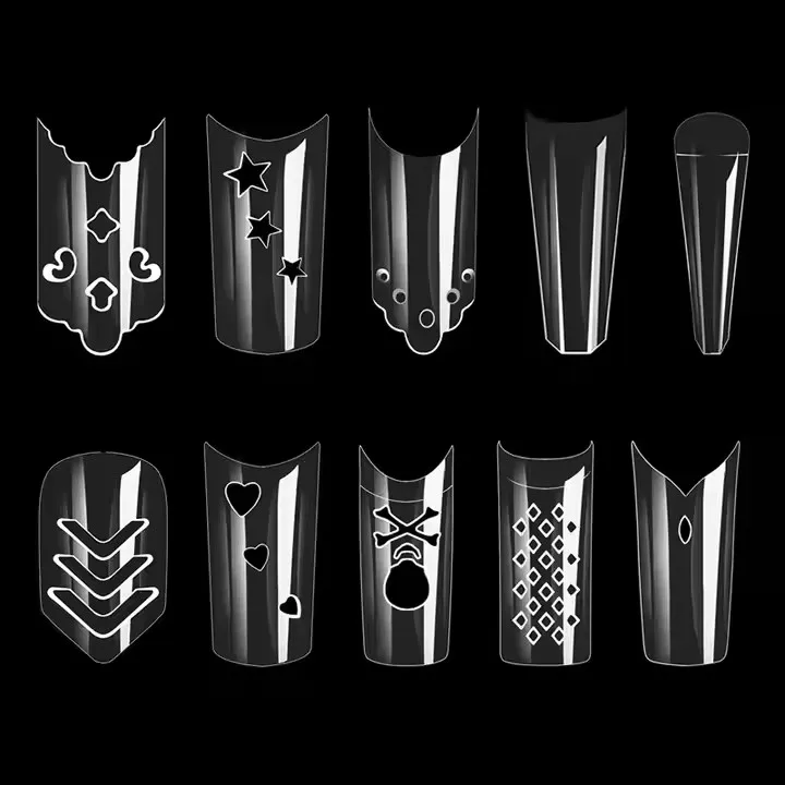 Destly Special Hollow Lace  French False Nail Tips Full Cover Press On Nails Tips Clear For Acrylic Nails Professional