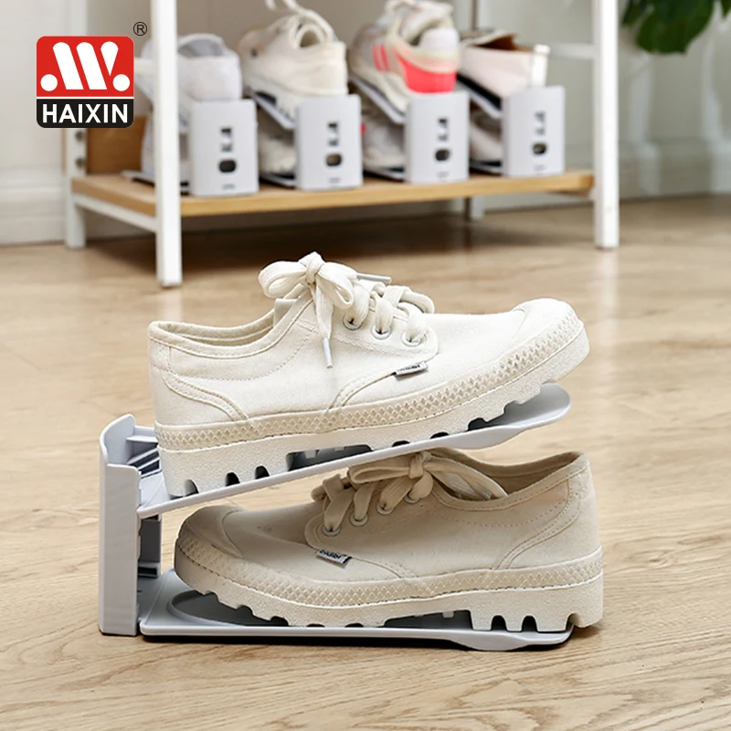 Portable household items double layer women high heels flat stand storage organizer adjustable plastic shoe rack for entryway