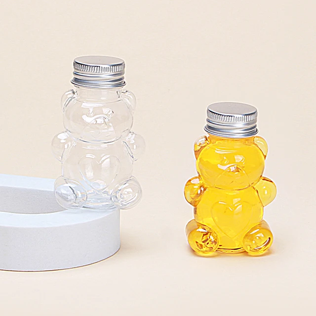 Hot Sale Container Candle Container Cute Teddy Bear Packaging Honey Jam Airtight Plastic Food Jar 60ml