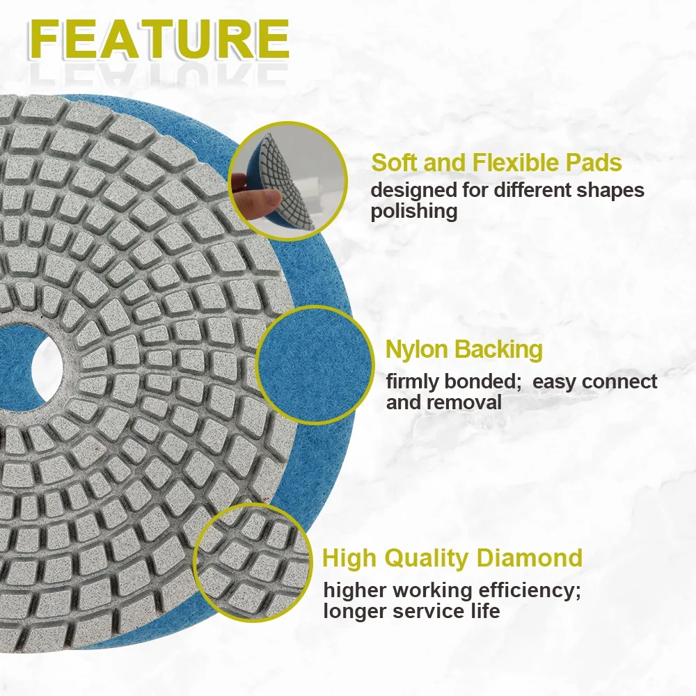 Wet Used 4 Inch 100mm 7 Step Resin Bond Flexible Diamond Polishing Pad for Marble Granite Quartz Stone