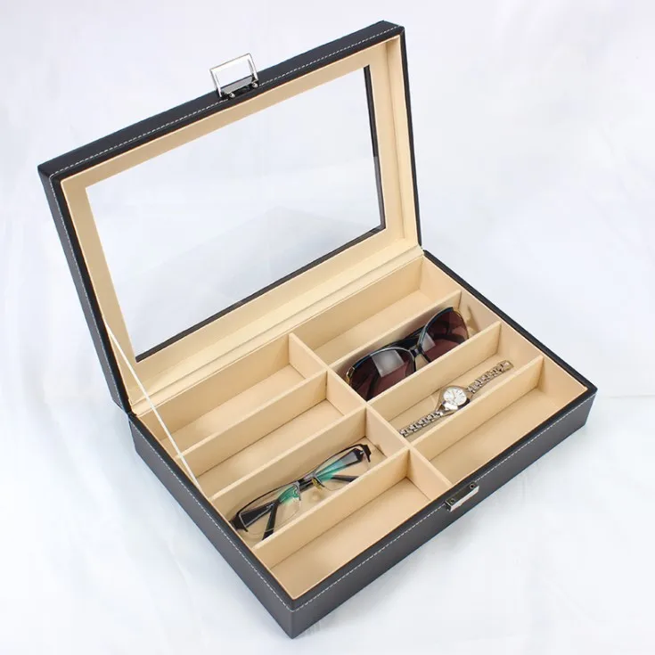 Direct Supply window 8 PU Leather glasses storage box myopia glasses display gift box eyeglasses packing box