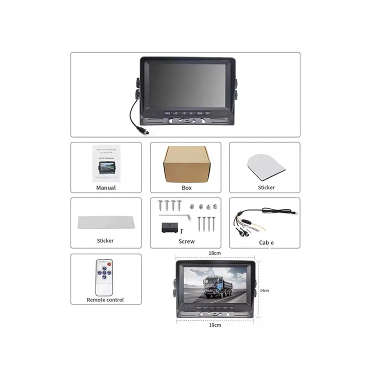 New Style 7 Inch Screen 12v Rear View Bus Heavy Duty 24v Forklift Rv Truck Vehicle  Tft 7 Inch Hd Lcd Car Monitor Car