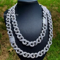 Fully Flooded Infinity Set 13mm Silver White Gold Plated VVS Moissanite Diamond Figaro Chain Necklace