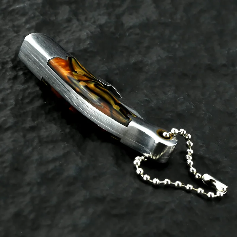 MINI camping outdoor folding short knife Acrylic Handle Small Pocket Knife With Keychain