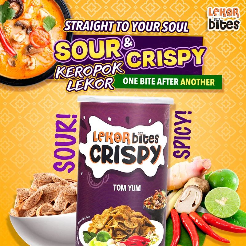 Premium Wholesale 200g Lekor Bites Crispy with Tom Yum Flavor Delicious and Nutritious Seafood Snacks