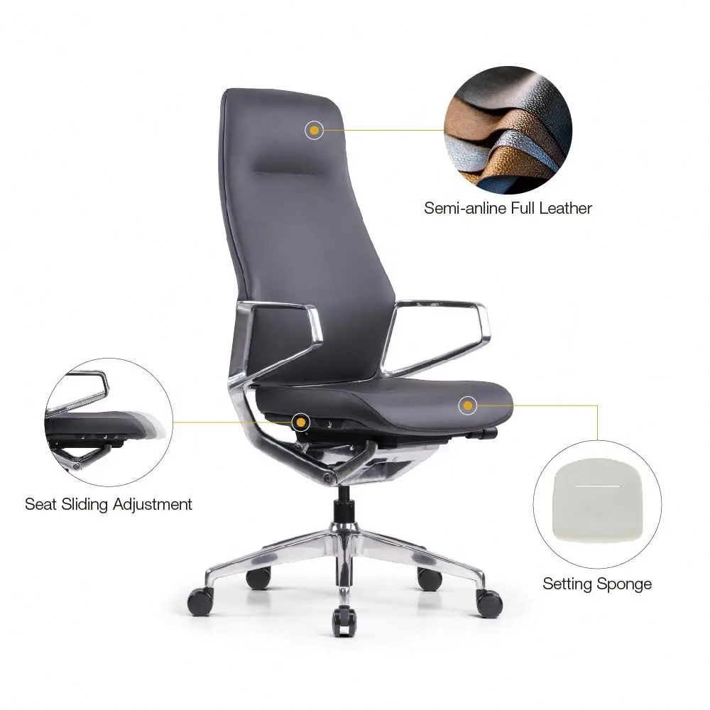 High Back Accent Leather Office Chair Executive Modern Swivel Chair