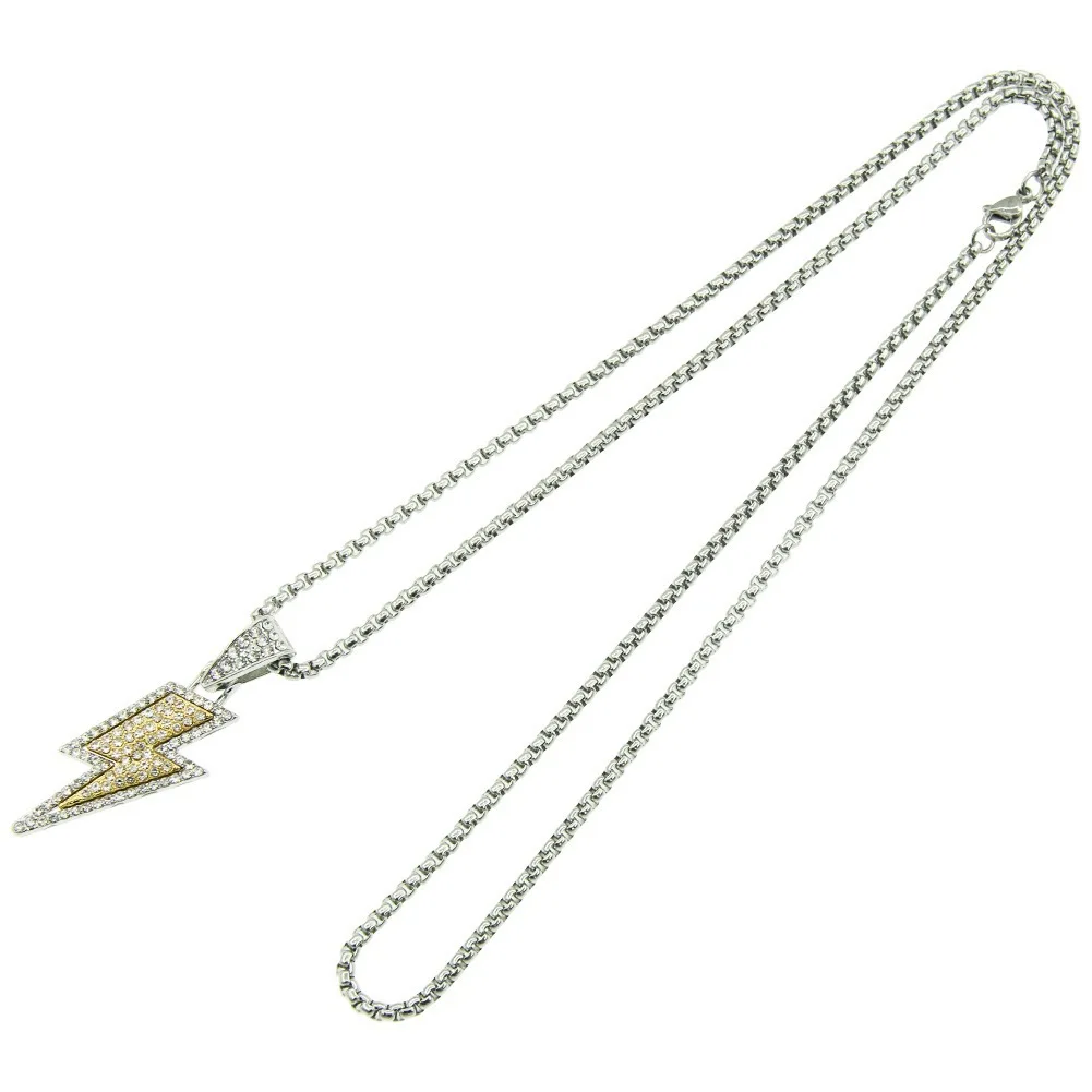 Gold Plated Lightning Bolt Flash Necklace Thunder Necklace Men Zircon Dainty Charm Pendant Chain Lightning Necklace