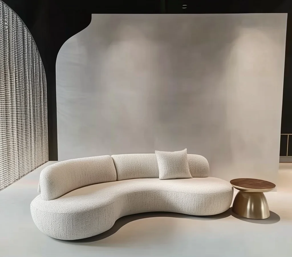 Modern living room white boucle corner couch luxury velvet curved crescent sectional sofa designs semi circle moon shaped sofa