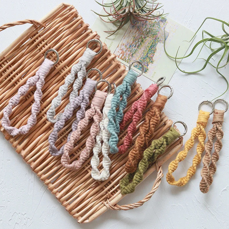 Macrame kit ins Nordic style hand-woven key chain pendant color cotton rope spiral retro bag pendant key ring buckle
