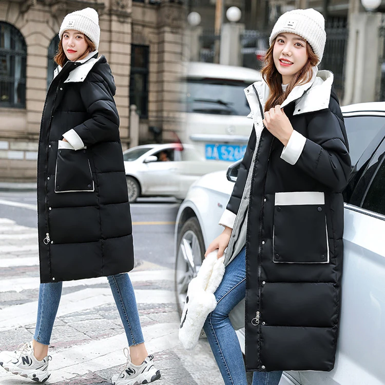 Hot sale customized waterproof winter women long hooded thick section warm coat bubble coats for ladies