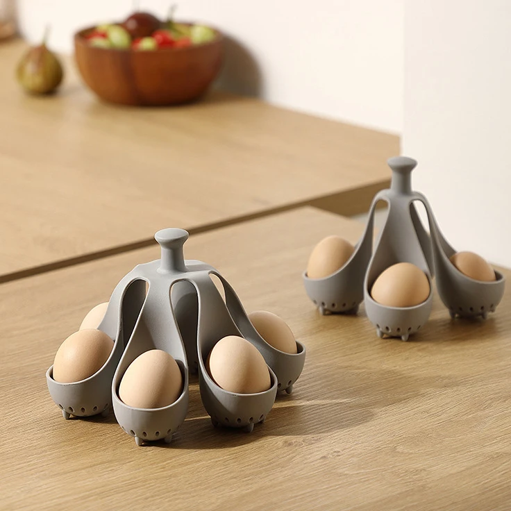 WONDERFUL Silicone Egg Boiling Gadget High Temperature Resistance Silicone Egg Poacher 6 Eggs Holder for Storage and Boiling