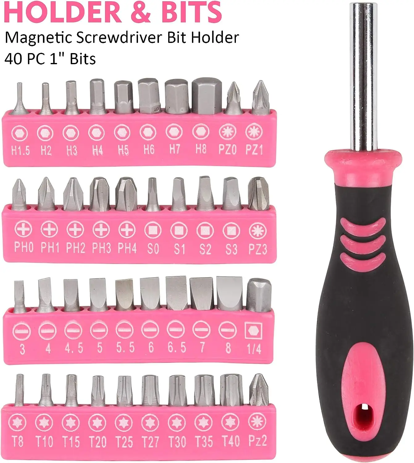 Home Basics Tool Set with Easy Carrying Round Pouch 104 Piece Pink household tool in tool bag with zipper