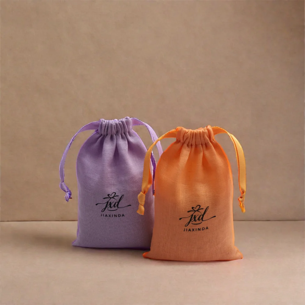 10*15Cm Recyclable 100% Linen Cosmetic Perfume Gift Bag Custom Logo Printed Reusable Cotton Muslin Dust Jewelry Pouch